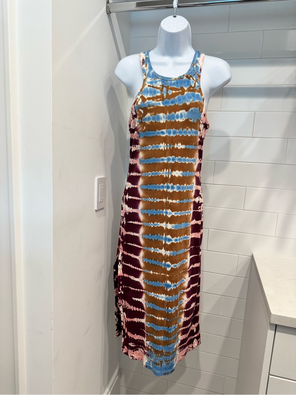 Young Fabulous & Broke Tie-Dye Maxi Dress in Blue, Brown & Burgundy